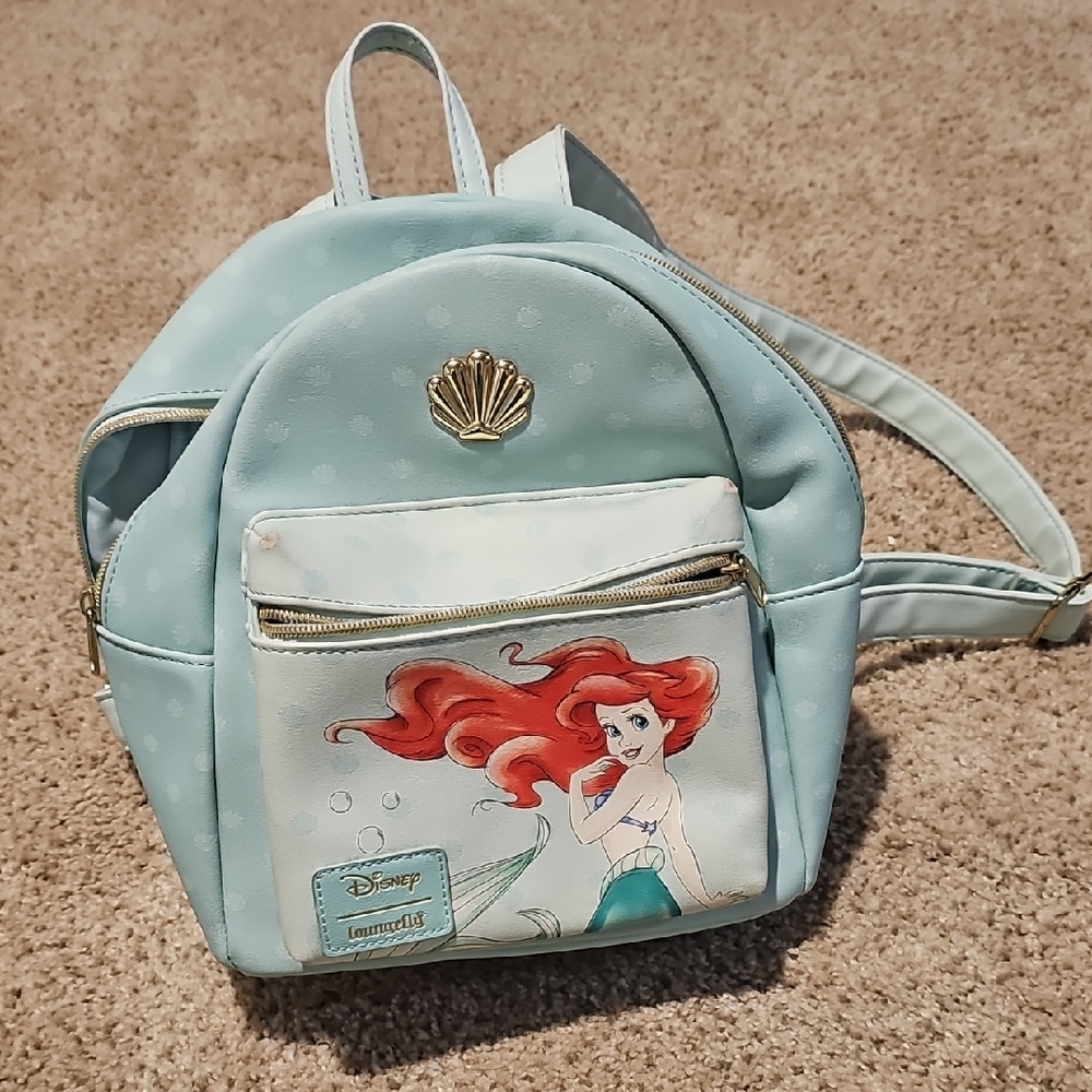 Loungefly Ariel Mini Backpack in Light Aqua with Red Accent